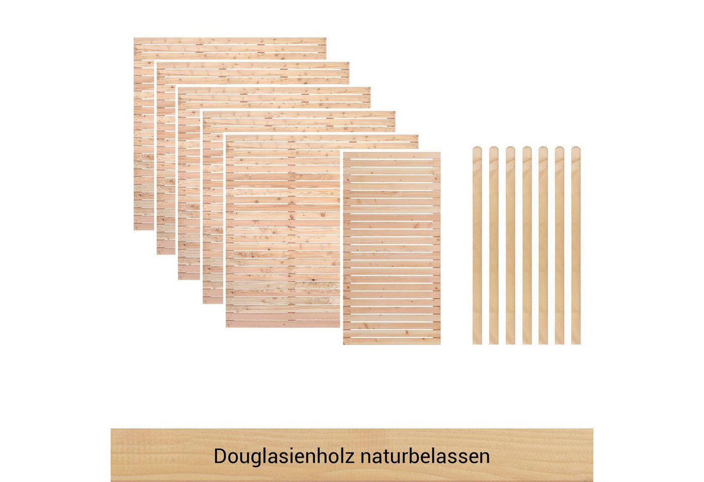 BM Massivholz Zaun Kurt Set 5.1, (Set), 5 Elemente 180 x 180cm, 1 Element 90x180cm, 7 Pfosten, Länge 190cm von BM Massivholz