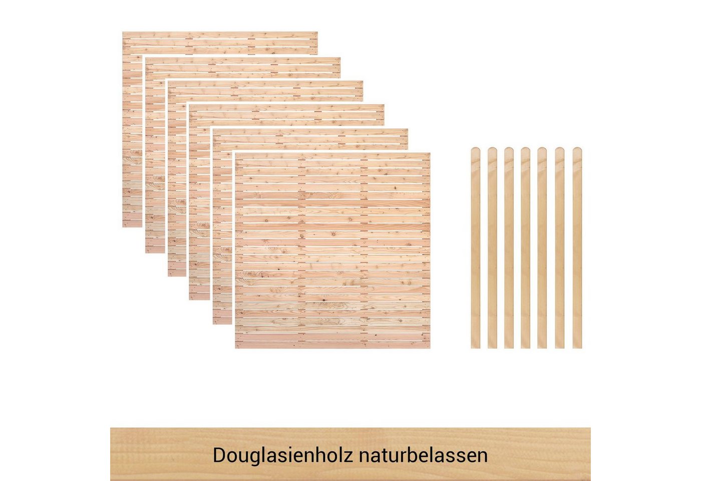 BM Massivholz Zaun Kurt Set 6, (Set), 6 Zaunelemente 180 x 180cm, 7 Pfosten, Kopf gerundet, Länge 190cm von BM Massivholz
