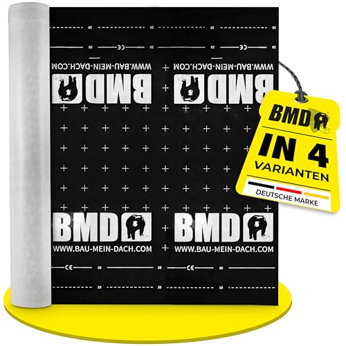 BMD 150g/m² Unterspannbahn 37,5 m² | 1,5m x 25m | diffusionsoffene Fassadenbahn | sd-wert 0,02 m | wasserdichte & reißfeste Schalungsbahn mit CE-Siegel | schlagregensicher | Behelfsdeckung von BMD