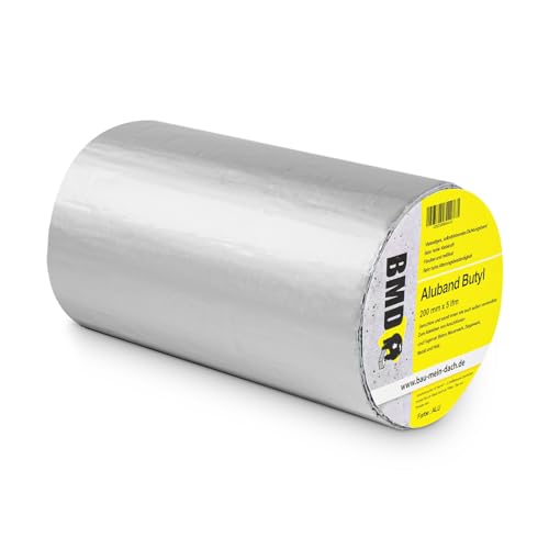 BMD Aluband Reparaturband (200mm x 5m) Aluminium Butylband wasserdicht Butyl Kleber Dichtband selbstklebend Panzertape Klebeband von BMD