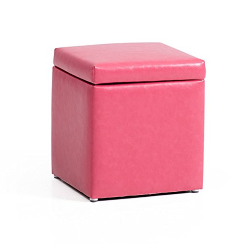 Aufbewahrungsbox, Würfelhocker, quadratischer Ottoman mit Deckel und PU-Fußhocker-Unterstützung, gepolsterte Fußstütze mit Kissen für Flur | Wohnzimmer max. 150kg 30x30x35cm (Grün) (Rosa) von BMEDFAC
