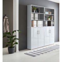 Abschließbare Regalwand/Schrankwand, Office Edition Set 11, grau/ weiß matt - Grau - Bmg Möbel von BMG MÖBEL