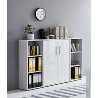 Abschließbare Regalwand/Schrankwand, Office Edition Set 2, grau/ weiß matt - Grau - Bmg Möbel von BMG MÖBEL