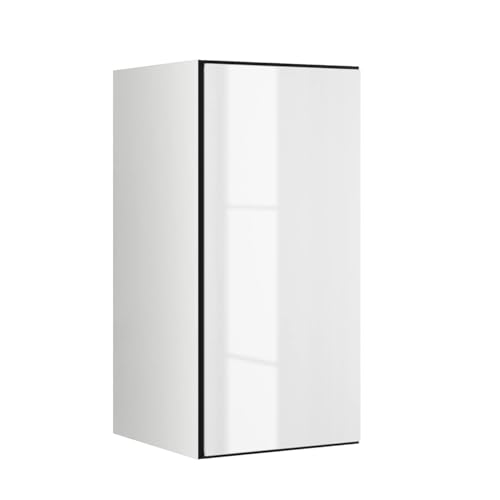 BMG MÖBEL Schranksystem Modul+ offen oder geschlossen Aufbewahrung individuell montierbar als Regal oder Schrankset Lowboard oder Sideboard wandhängend (Weiß Hochglanz, 38 x 76 cm Tür) von BMG MÖBEL