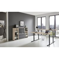 Büromöbel-Set, e-Office Edition Set 13, Schreibtisch höhenverstellbar, 160 cm, Eiche Sonoma / anthrazit hochglanz - natur - Bmg Möbel von BMG MÖBEL