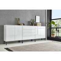 Bmg Möbel - Sideboard Mailand Set 5, grifflos, Metallfüße, Weiß/ Weiß hochglanz - Weiß von BMG MÖBEL