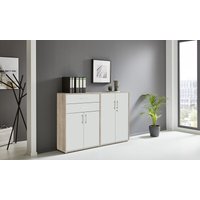 Abschließbare Regalwand/Schrankwand, Office Edition Set 12 , Eiche Sonoma / weiß matt - natur - Bmg Möbel von BMG MÖBEL