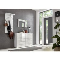 Garderoben-Set 1 Marbella inkl. Spiegel, Wandpaneel mit hochwertigen Metallhaken, Fronten in Hochglanz weiß - Weiß - Bmg Möbel von BMG MÖBEL