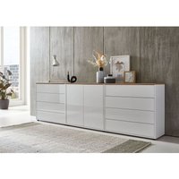 Bmg Möbel - Kommode Mailand Set 4 Artisan (in weiß-Oberboden Artisan Eiche/Hochglanz weiß), Schubladenkommode Anrichte Sideboard - Weiß von BMG MÖBEL