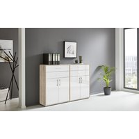 Regalwand/Schrankwand, Office Edition Set 17, Eiche Sonoma / weiß hochglanz - natur - Bmg Möbel von BMG MÖBEL