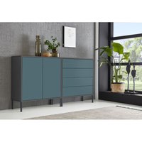 Bmg Möbel - Sideboard Mailand Set 3, grifflos, Metallfüße, Anthrazit/ Petrol - Grau von BMG MÖBEL