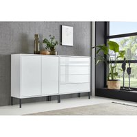 Bmg Möbel - Sideboard Mailand Set 3, grifflos, Metallfüße, Weiß/ Weiß hochglanz - Weiß von BMG MÖBEL