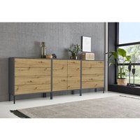 Sideboard Mailand Set 4, grifflos, Metallfüße, Anthrazit/ Artisan Eiche - Grau - Bmg Möbel von BMG MÖBEL