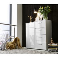 Schubladen Kommode Sideboard Anrichte marbella in Hochglanz weiß - Höhe 91cm, Breite 88cm, Tiefe 32cm … (1 Tür 4 Schubkästen 88 cm breit) - Weiß von BMG MÖBEL