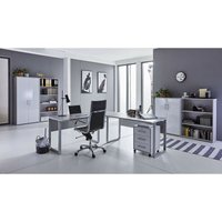 Bmg Möbel Büromöbel-Set, Office Edition Set 1, grau/ weiß hochglanz - Grau von BMG-MOEBEL.DE