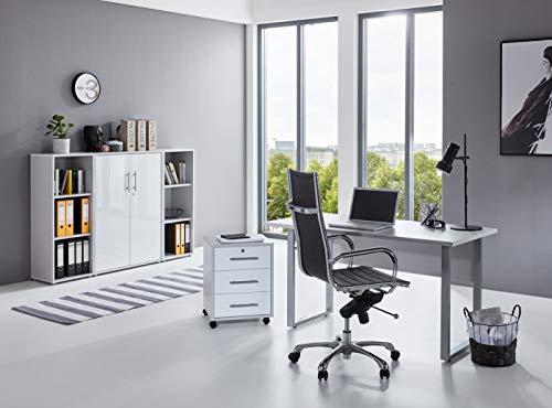 BMG-Moebel.de Büromöbel komplett Set Arbeitszimmer Office Edition Mini in Lichtgrau/Weiß Hochglanz (Set 2) von BMG-Moebel.de