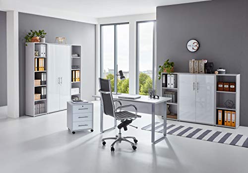 BMG-Moebel.de Büromöbel komplett Set Arbeitszimmer Office Edition Mini in Lichtgrau/Weiß Hochglanz (Set 5) von BMG-Moebel.de
