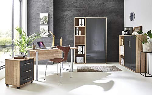 BMG-Moebel.de Büromöbel komplett Set Arbeitszimmer Office Edition MINI in Sonoma Eiche/Anthrazit Hochglanz (Set 4) von BMG-Moebel.de