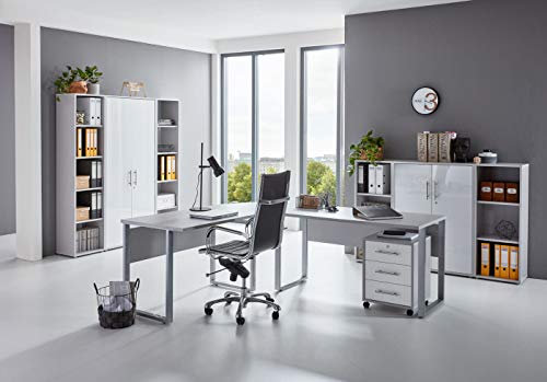 BMG-Moebel.de Büromöbel komplett Set Arbeitszimmer Office Edition in Lichtgrau/Weiß Hochglanz (Set 5) von BMG-Moebel.de