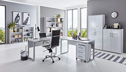 BMG-Moebel.de Büromöbel komplett Set Arbeitszimmer Office Edition in Lichtgrau/Weiß Hochglanz (Set 6) von BMG-Moebel.de