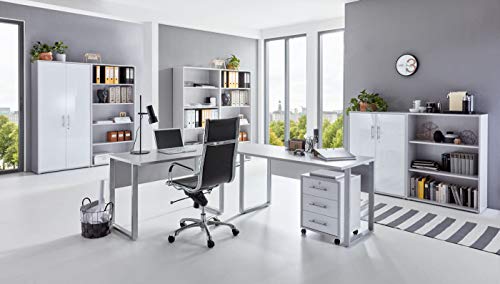 BMG-Moebel.de Büromöbel komplett Set Arbeitszimmer Office Edition in Lichtgrau/Weiß Hochglanz (Set 7) von BMG-Moebel.de