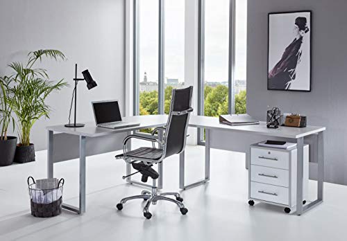 HORLAT BMG-Moebel.de Büromöbel komplett Set Arbeitszimmer Office Edition in Lichtgrau/Weiß Hochglanz (Schreibtisch mit Rollcontainer) von BMG-Moebel.de