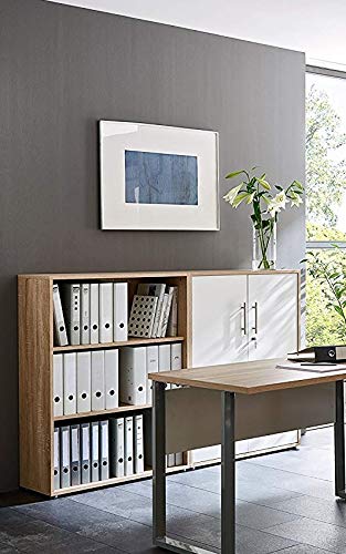 abschliessbare Regalwand Aktenschrank Büroschrank Schrankwand Büromöbel Regal Office Edition in Eiche Sonoma/weiß (Set 1 niedrig) von BMG-Moebel.de