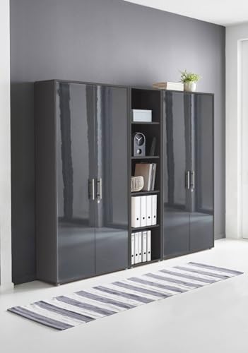 Aktenschrank in Anthrazit Anthrazit Hochglanz lackiert Office Edition abschließbar als Einzelschrank oder Schrankwand Verschiedene Ausführungen (Set 10) von BMG Möbel