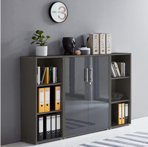 Aktenschrank in Anthrazit Anthrazit Hochglanz lackiert Office Edition abschließbar als Einzelschrank oder Schrankwand Verschiedene Ausführungen (Set 2) von BMG Möbel