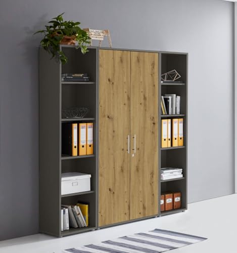 Aktenschrank in Anthrazit Artisan Eiche Office Edition abschließbar als Einzelschrank oder Schrankwand Verschiedene Ausführungen (Set3) von BMG Möbel