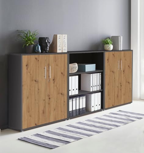 Aktenschrank in Anthrazit Artisan Eiche Office Edition abschließbar als Einzelschrank oder Schrankwand Verschiedene Ausführungen (Set9) von BMG Möbel