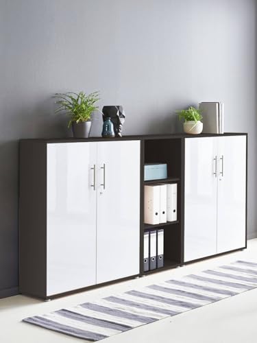 Aktenschrank in Anthrazit Weiß Hochglanz Office Edition abschließbar als Einzelschrank oder Schrankwand Verschiedene Ausführungen (Set8) von BMG Möbel