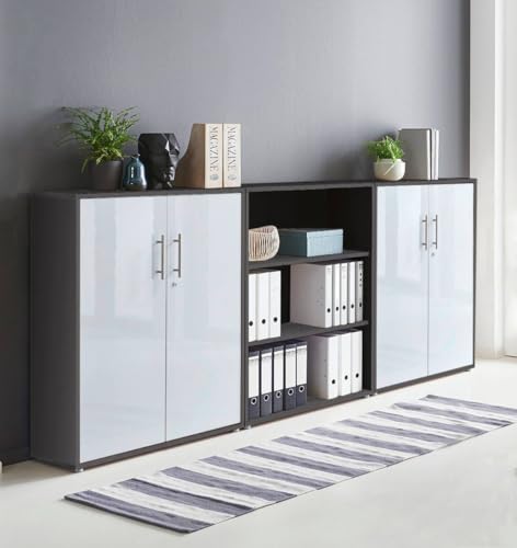 Aktenschrank in Anthrazit Weiß Hochglanz Office Edition abschließbar als Einzelschrank oder Schrankwand Verschiedene Ausführungen (Set9) von BMG Möbel