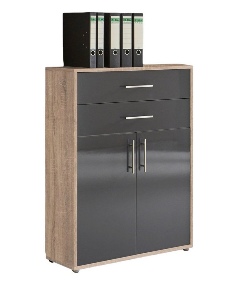 BMG Möbel Aktenschrank BMG Möbel Schubkasten Schrank, 2 Türen in 11 verschiedenen Farben (Set 17, Büroschrank mit Metallgriffen) Made in Germany von BMG Möbel