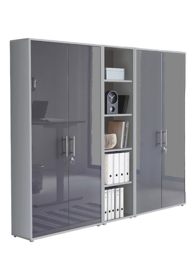 BMG Möbel Aktenschrank Büromöbel Office Edition 10 (Aktenschrank Regal Set, besteht aus 2x Aktenschrank und 1x Regal) mit viel Stauraum, abschließbar von BMG Möbel