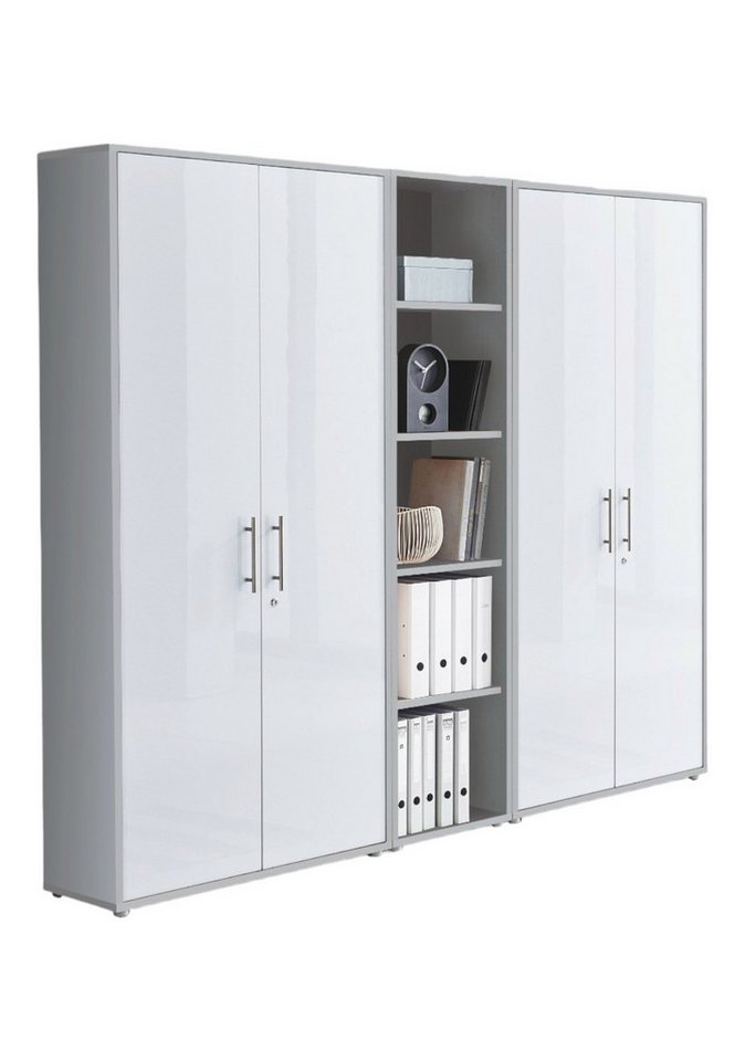 BMG Möbel Aktenschrank Büromöbel Office Edition 10 (Aktenschrank Regal Set, besteht aus 2x Aktenschrank und 1x Regal) mit viel Stauraum, abschließbar von BMG Möbel