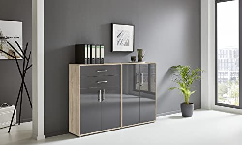 BMG Möbel Aktenschrank Office Edition Set 12, Büroschrank abschließbar mit Metallgriffen Made in Germany (Eiche Sonoma/Anthrazit HG) von BMG Möbel