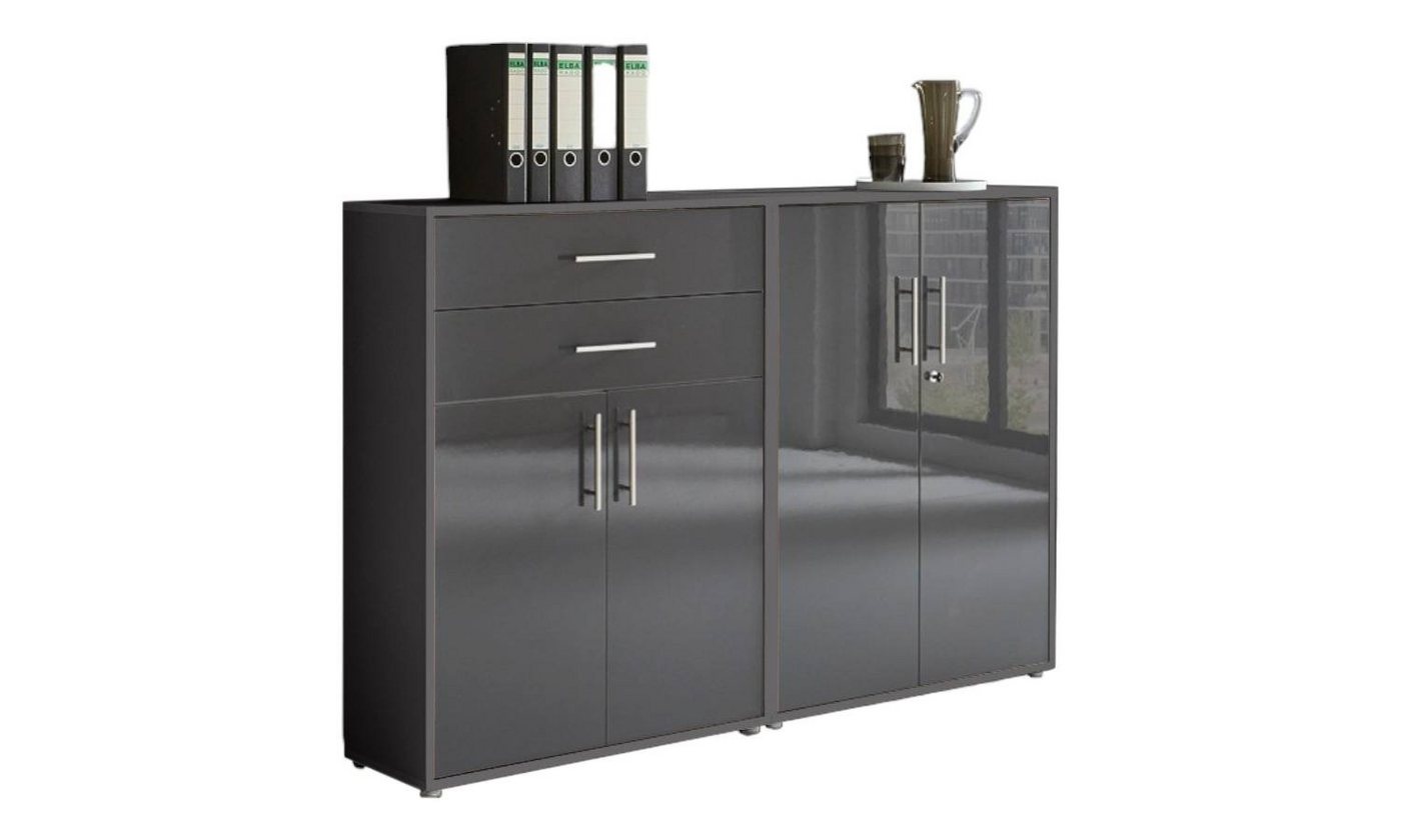 BMG Möbel Aktenschrank Office Edition Set 12 (Set 12, Büroschrank abschließbar mit Metallgriffen) abschließbarer Aktenschrank mit Schubkastenschrank, Made in Germany von BMG Möbel