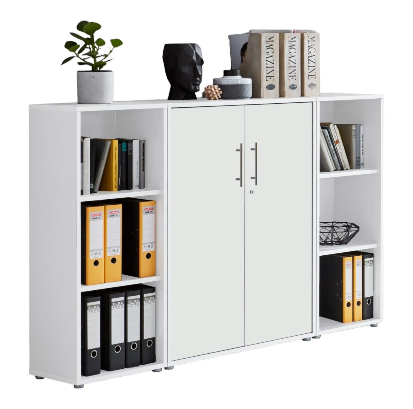 BMG Möbel Aktenschrank Office Edition Set2 (3-teiliges Büroschrank-Set, bestehend aus 2x Regal, 1x Aktenschrank) mit abschließbaren Türen, wählbar aus 15 Farbkombinationen von BMG Möbel