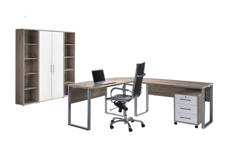 BMG Möbel Büromöbel-Set Office Edition 3, (Sparset, 5-tlg), Winkelschreibtisch, Rollcontainer, Aktenschrank, 2 Regale von BMG Möbel