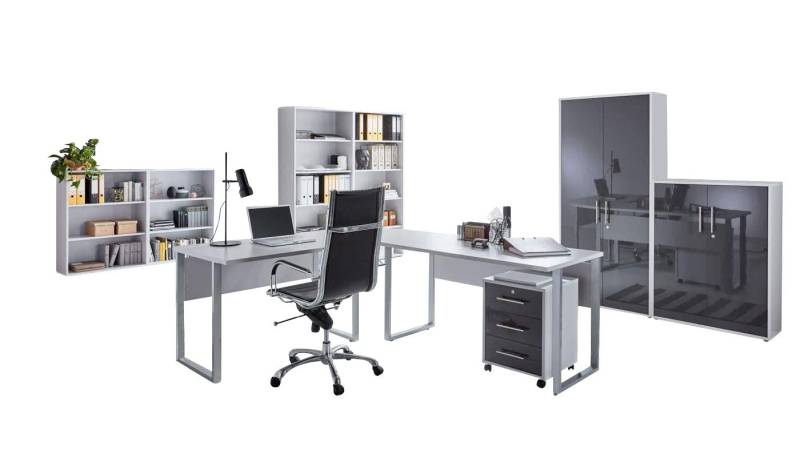 BMG Möbel Büromöbel-Set Office Edition 6, (Komplett-Set, 8-tlg), mit Winkelschreibtisch und abschließbaren Aktenschränken von BMG Möbel