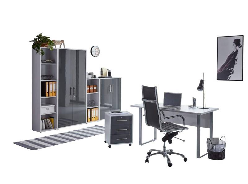 BMG Möbel Büromöbel-Set Office Edition Mini Set 4, Büromöbel komplett Set Arbeitszimmer Homeoffice inkl. Rollcontainer von BMG Möbel