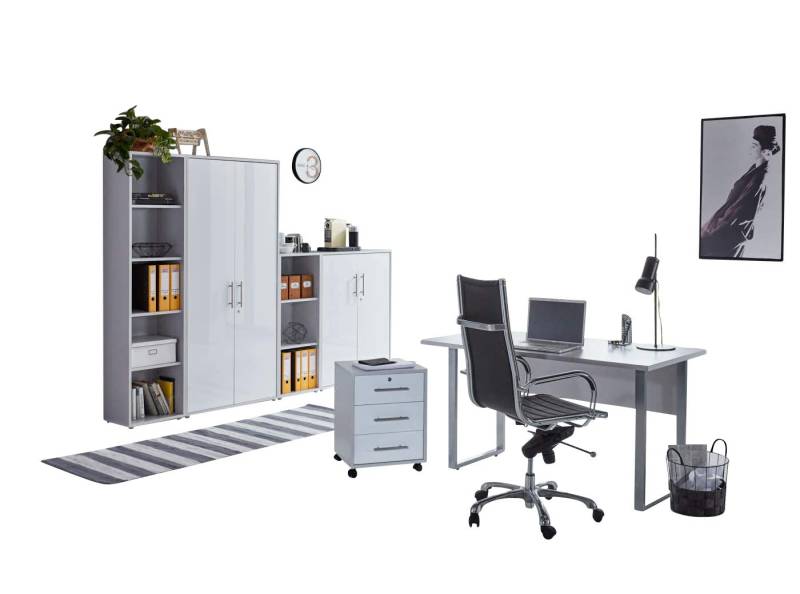 BMG Möbel Büromöbel-Set Office Edition Mini Set 4, Büromöbel komplett Set Arbeitszimmer Homeoffice inkl. Rollcontainer von BMG Möbel