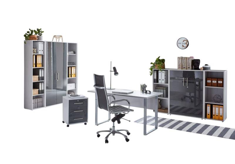 BMG Möbel Büromöbel-Set Office Edition Mini Set 5, Büromöbel komplett Set Arbeitszimmer Homeoffice inkl. Rollcontainer von BMG Möbel