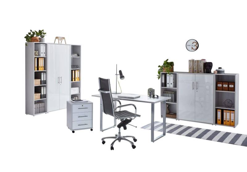 BMG Möbel Büromöbel-Set Office Edition Mini Set 5, Büromöbel komplett Set Arbeitszimmer Homeoffice inkl. Rollcontainer von BMG Möbel