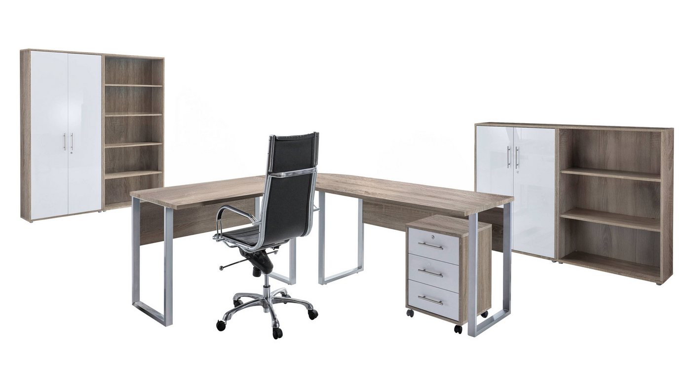 BMG Möbel Büromöbel-Set Office Edition Set 1, (Büro Sparset, 6-tlg), Schränke abschließbar, Regale mit verstellbaren Einlegeböden von BMG Möbel