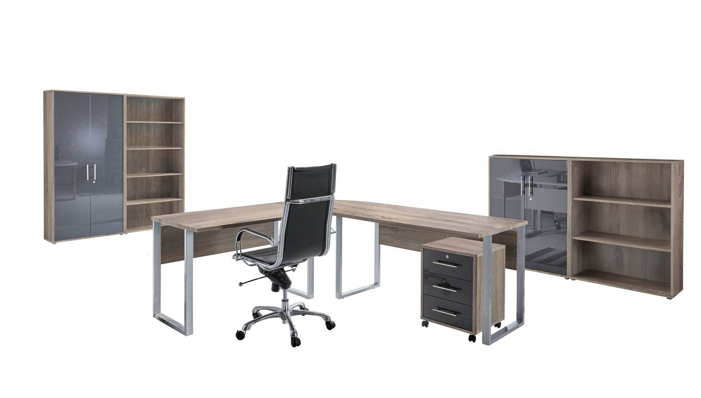 BMG Möbel Büromöbel-Set Office Edition Set 1, (Büro Sparset, 6-tlg), Schränke abschließbar, Regale mit verstellbaren Einlegeböden von BMG Möbel