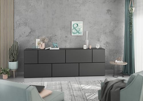 BMG Möbel Colorado Wohnzimmer Sideboard/Lowboard Set 7 TLG. in wählbar in 8 modernen Farbkombinationen, MDF Fronten mit Softclose 228 cm (Anthrazit - Anthrazit Matt) von BMG Möbel