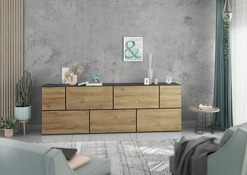 BMG Möbel Colorado Wohnzimmer Sideboard/Lowboard Set 7 TLG. in wählbar in 8 modernen Farbkombinationen, MDF Fronten mit Softclose 228 cm (Anthrazit - Evoke Eiche) von BMG Möbel