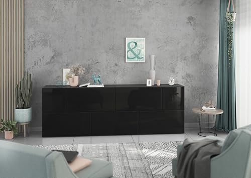 BMG Möbel Colorado Wohnzimmer Sideboard/Lowboard Set 7 TLG. in wählbar in 8 modernen Farbkombinationen, MDF Fronten mit Softclose 228 cm (Anthrazit - Schwarz Hochglanz) von BMG Möbel